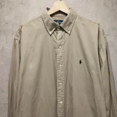 90sラルフローレンBLAKE コットン長袖シャツ　ベージュLサイズ