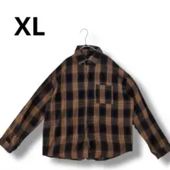 オレンジと黒　チェック柄　ネルシャツ XLサイズ　メンズ　ブラック　秋冬服　長袖