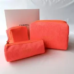 CHANEL BEAUTE ポーチ3点セット オレンジ ネオン系 新品未使用