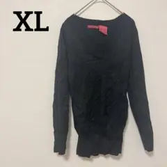 Ｖネック長袖ニット 【XL】ブラック ラメ