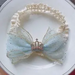ヘアバンド　リボン　水色　クラウン　ベビー　赤ちゃん　子供　出産　退院　お祝い