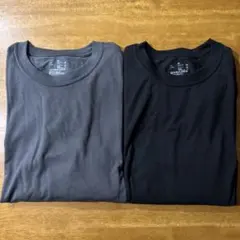 【無印良品】紳士　ウール混天竺編みクルーネック長袖Ｔシャツ 黒/グレー2枚セット
