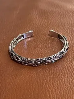 シルバー925メキシカンジュエリーヴィンテージインディアン 編み込み模様バングル