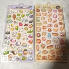 2枚セット　ドロップシール　ゆめかわ　3D　パン、くま、おにぎり　とり、やさい