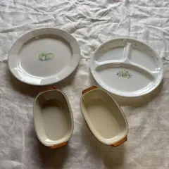 【レトロ】ナチュラル風食器 4点セット（プレート・丸皿・グラタン皿）カントリー調