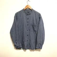 ユニクロ　ヒッコリーオーバーサイズスタンドカラーシャツ　ノーカラー　L