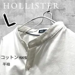 良品 ホリスター バンドカラー 白 L ストレッチ カモメ刺繍 半袖 襟なしのサムネイル