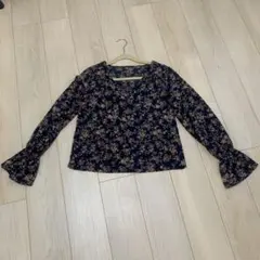 SHEIN ネイビー花柄長袖ブラウス S ギャル　y2k
