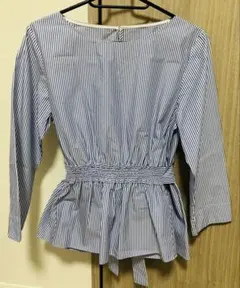 ストライプペプラムシャツ 七分袖