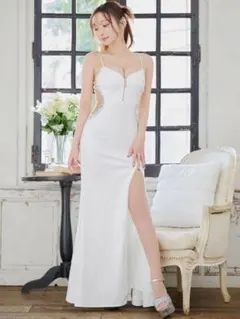 サイドシアービジューロングドレス　キャバドレス