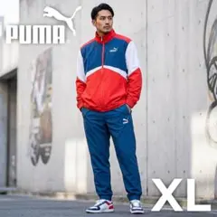 【美品】プーマ レトロ ウーブンスーツ 上下セットアップ XL 赤×青 メンズ