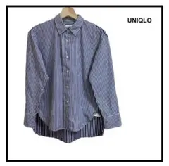 ★　ユニクロ　 +J 　コットン　ストライプシャツ　長袖　ブルー　レディース　M
