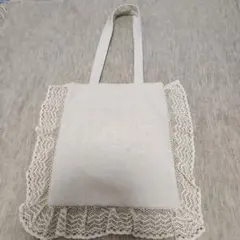 サマンサモスモス　レース　刺繍　フリルトートバッグ SM2 コットンリネン