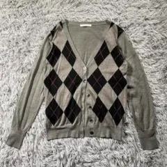 LOWRYS FARM アーガイル柄Vネックカーディガン L