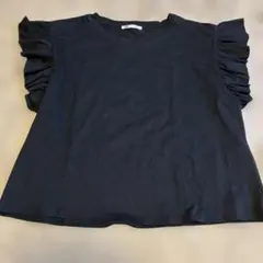 ZARA ブラック フリル袖 Tシャツ S