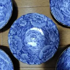 陶器　藤峰　丸皿　青い花柄の陶磁器皿5客セット