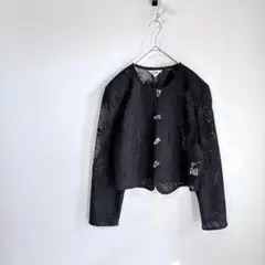 プチラパン 刺繍 ノーカラー ジャケット ヴィンテージ 透かし 個性的 花柄のサムネイル