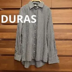 DURAS 白黒長袖ギンガムチェックシャツ デュラスのサムネイル