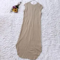 スピックアンドスパン　ノースリー　2wayワンピース　リブ タック　ベージュ