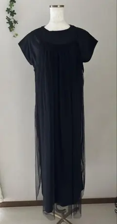 黒 半袖 ロングワンピース シースルー　2点セット