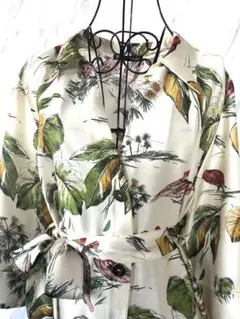 【ZARA】ザラ　総柄 ロングシャツワンピース ベルト付き ボタニガル柄　X L