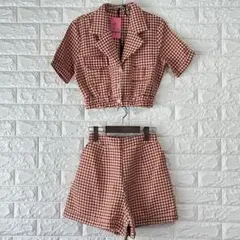 ジャケット　ショートパンツ　セットアップ　ギンガムチェック