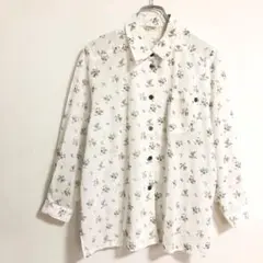 Dialougue小花柄シャツ　ブラウス　日本製　透け感あり　大きめa3937