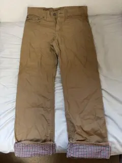 ベージュ チノパン メンズ レディース チェック柄折り返し