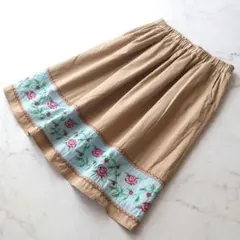 a 花柄 刺繍 フレアスカート イチゴ バラ ポケット コットン ヴィンテージ