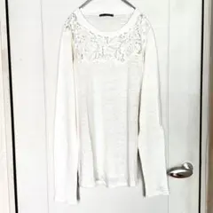 美品 ZARA レース切替 長袖ニット カットソー 薄手 L