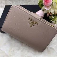 美品　プラダ✨ヴィッテロムーブ　L字ファスナー　　ベージュ　金ロゴ　折り財布