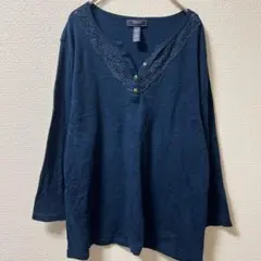 【CHAPS】チャップス レースデザイン ヘンリーネック カットソー XL