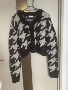 GYDA ハウンドトゥース柄 クロップドカーディガン