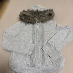 ファー付き ジップアップパーカー グレー