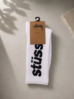 【男女兼用】Stussy ロゴ入りソックス　ホワイト フリーサイズ