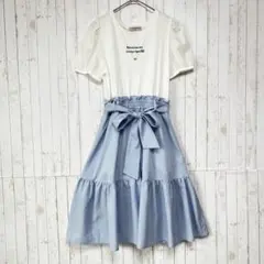 ◆メゾピアノ　ワンピース　ドッキングスカート　リボン　ネックレス風　綿　160