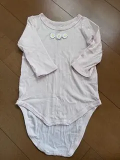 リブ素材 長袖ロンパース 花装飾