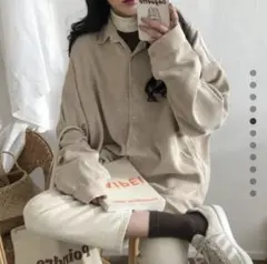 【韓国風】gogosing コーデュロイ　オーバーサイズシャツ　ベージュ