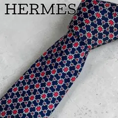 HERMES エルメスネクタイ ネイビー レッド 総柄のサムネイル