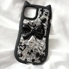 【No.68】iPhone14ケース スマホケース デコ電 猫耳 地雷 黒