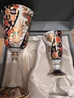 其泉作 極錦金彩古伊万里 日肥 其泉作 昭和年製 ペアワインカップ 元箱