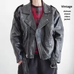 USヴィンテージ ドルマンスリーブライダースジャケットダブル 黒 本革 古着