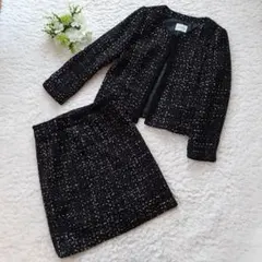 シューラルー　フォーマルスーツ　ツイード　L M ブラック ノーカラージャケット