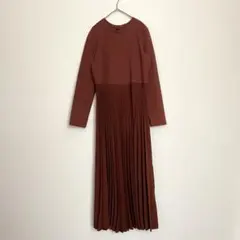 ユニクロ　コンビネーションワンピース　ロング　プリーツ　ブラウンLサイズ