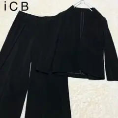 極美品✨ ICB ノーカラージャケット パンツスーツセットアップ 黒 11号