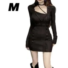 【即日発送】韓国系　長袖　ミニワンピ　黒　ワンホン