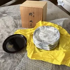 【未使用】輪島塗　うるし工芸品　米永　松葉　椿皿　5枚　共箱