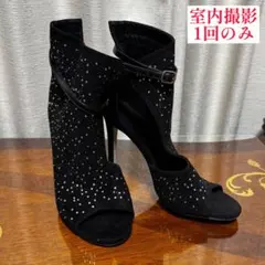 ストーン付き黒オープントゥハイヒール