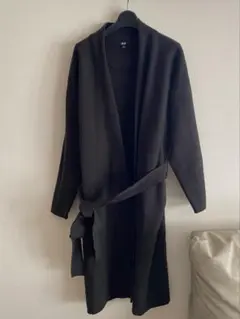 【ユニクロ】ロングニットカーディガン　長袖　ウエストリボン　ガウン　ウール混　黒