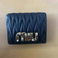 miu miu マテラッセ ビジュー 二つ折り財布 ブラック